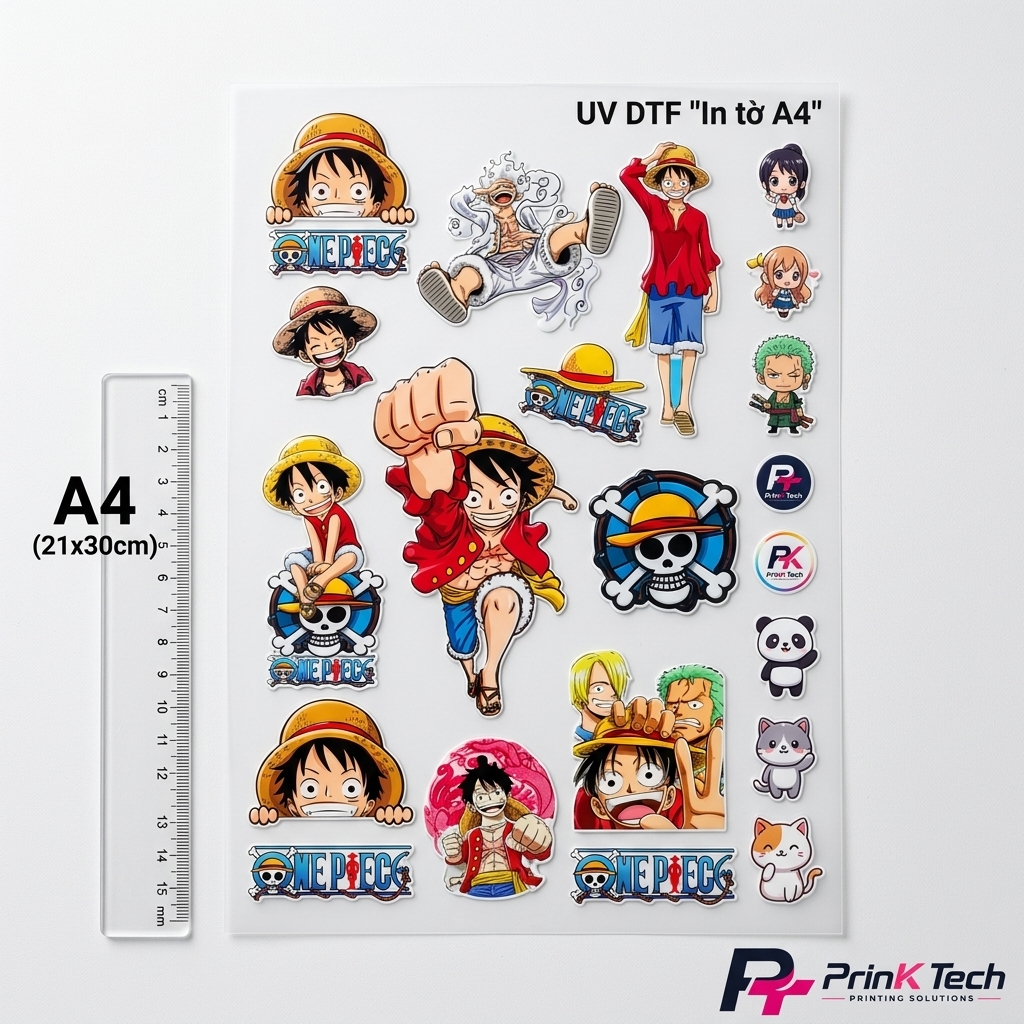 Tờ tem nhãn in UV DTF A4 20x28cm nổi 3D không viền PrinK Tech